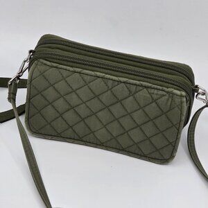 Vera Bradley RFID All-In-One Crossbody Wallet Olive Green Floral Quilted